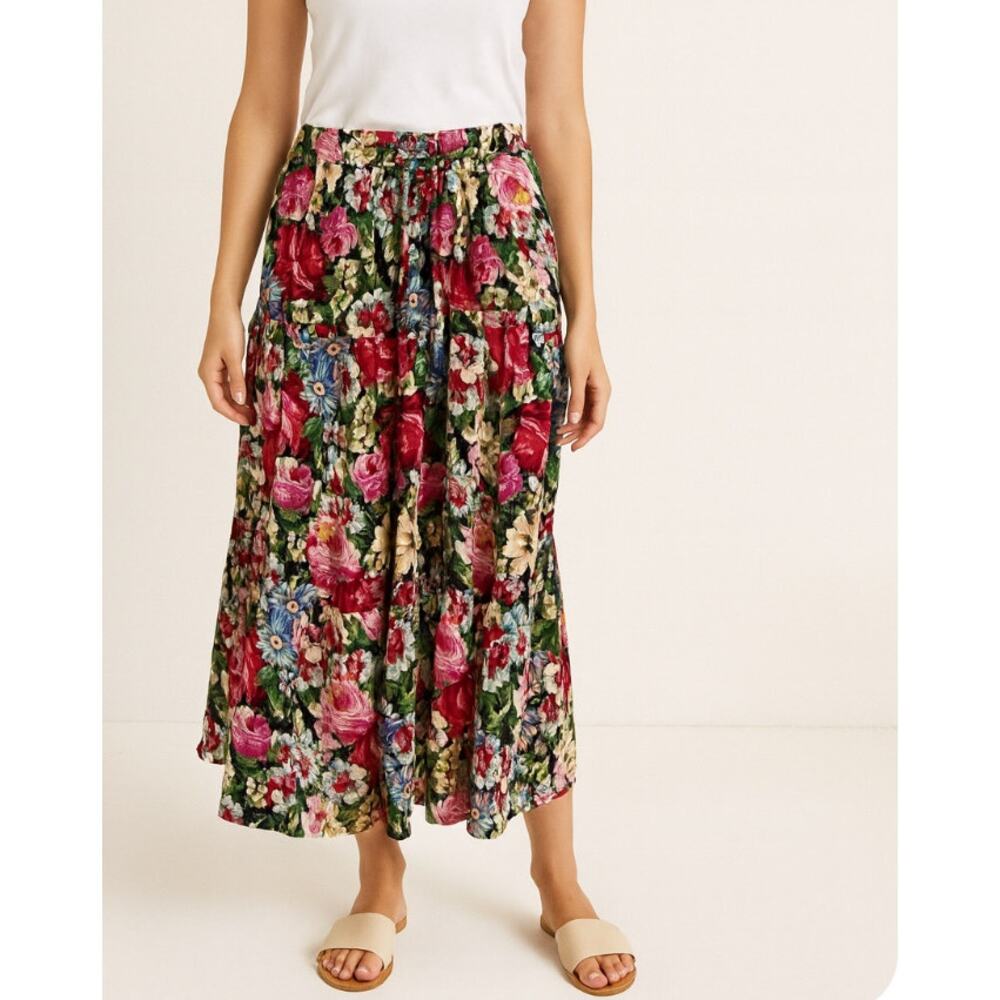 Vintage Floral Midi Skirt in Black, Red, Pink, Green